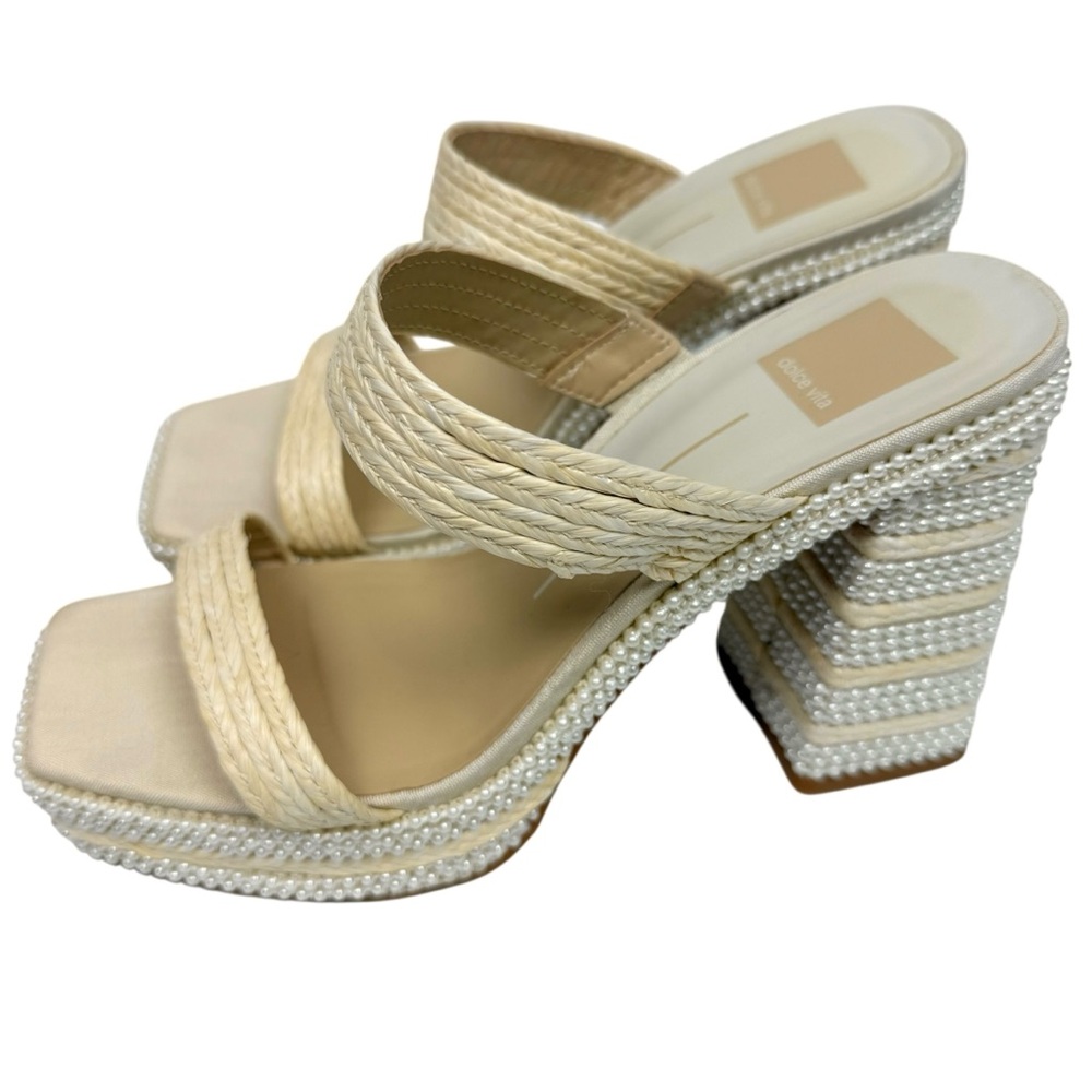 Dolce Vita Cream Braided Pearl-Trim Block Heel Sandal - Picture 7 of 14